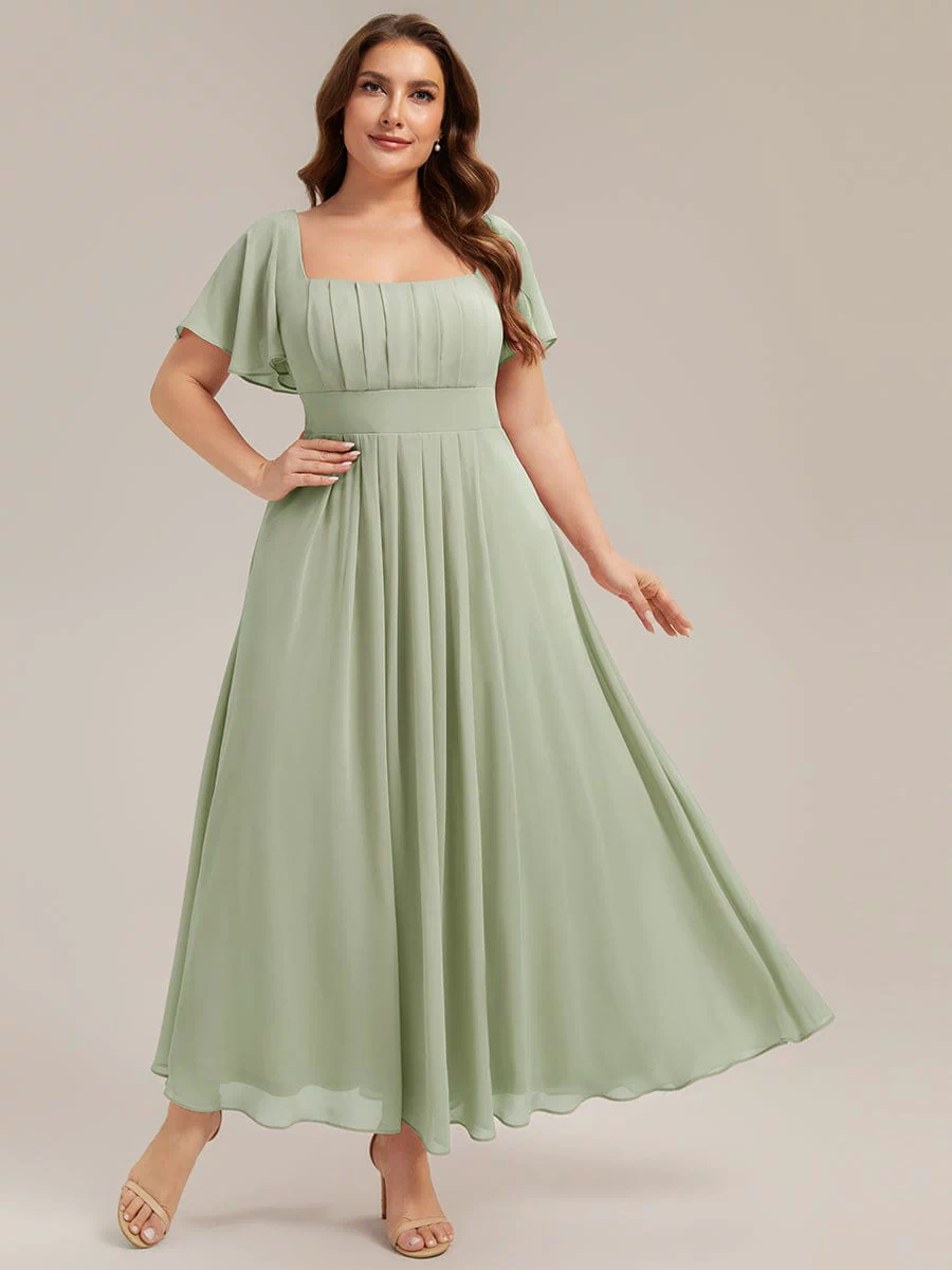 Ruched Chiffon Ruffle Sleeve Dress #color_Mint Green