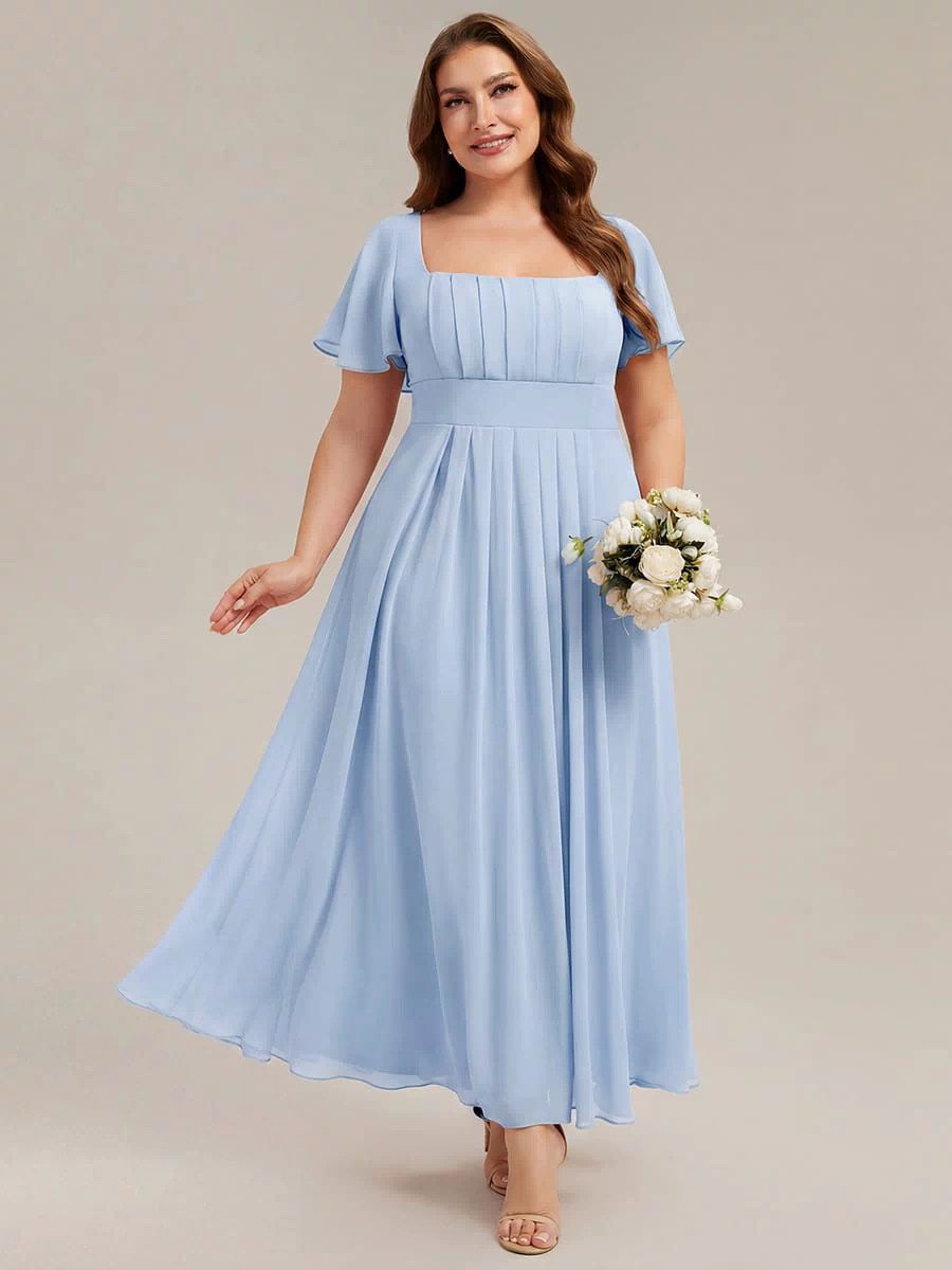Ruched Chiffon Ruffle Sleeve Dress #color_Ice Blue