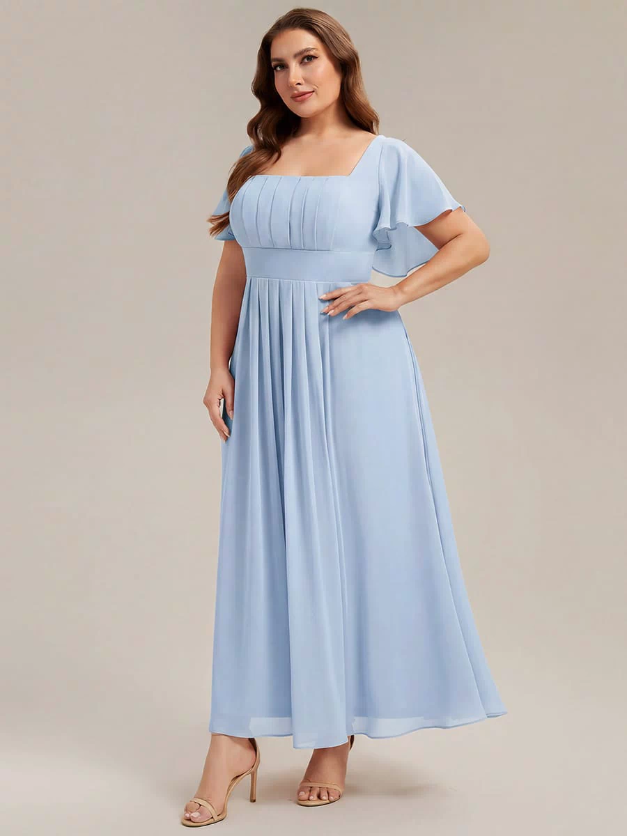 Ruched Chiffon Ruffle Sleeve Dress #color_Ice Blue