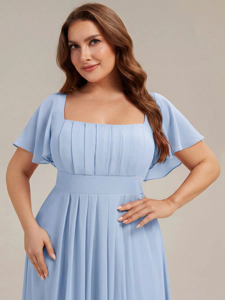 Ruched Chiffon Ruffle Sleeve Dress #color_Ice Blue
