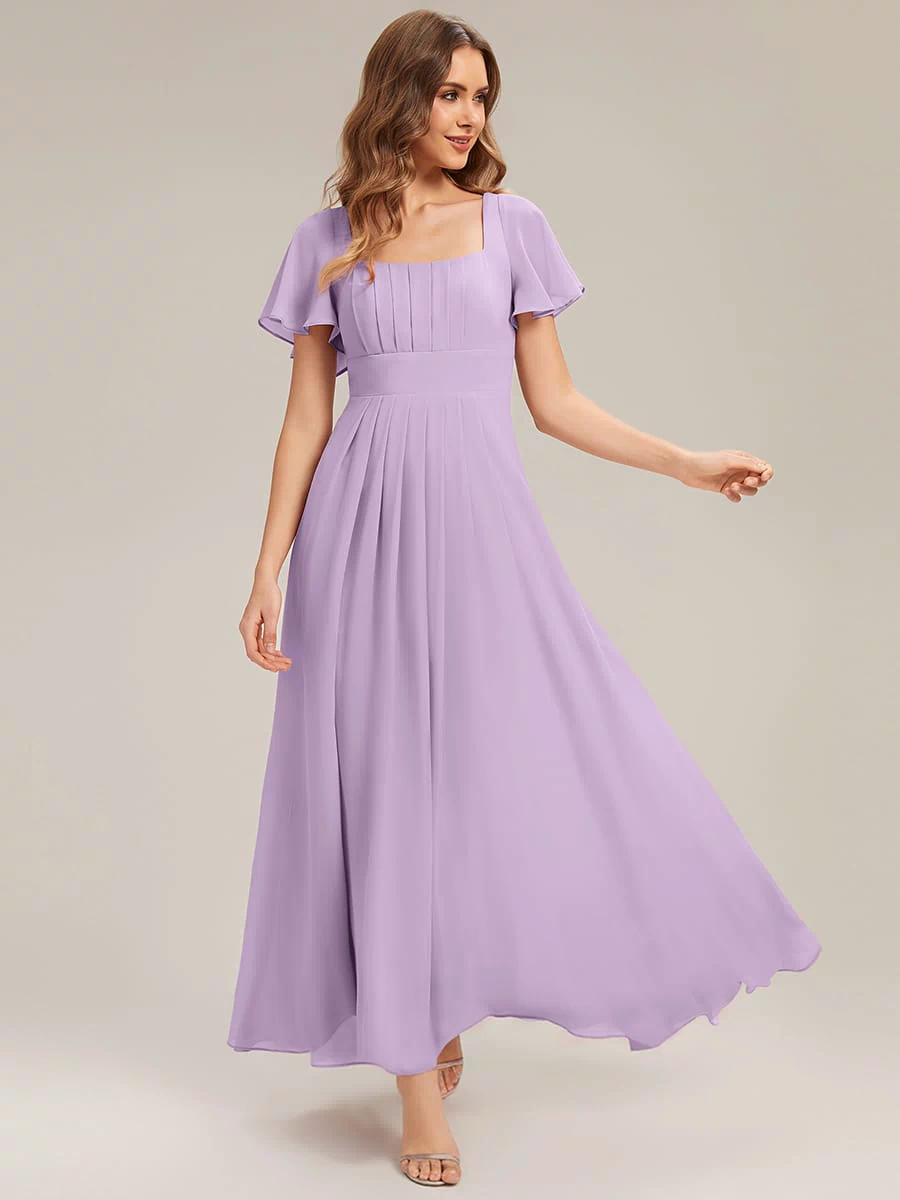 Ruched Chiffon Ruffle Sleeve Dress #color_Frosted Lilac