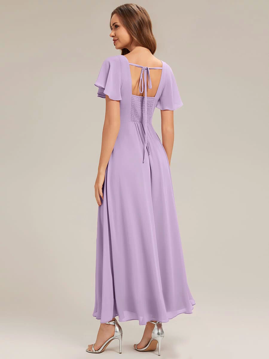 Ruched Chiffon Ruffle Sleeve Dress #color_Frosted Lilac