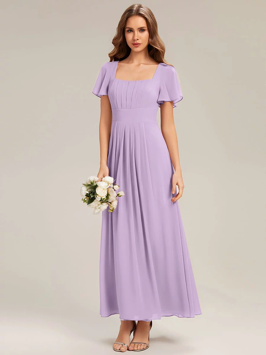 Ruched Chiffon Ruffle Sleeve Dress #color_Frosted Lilac