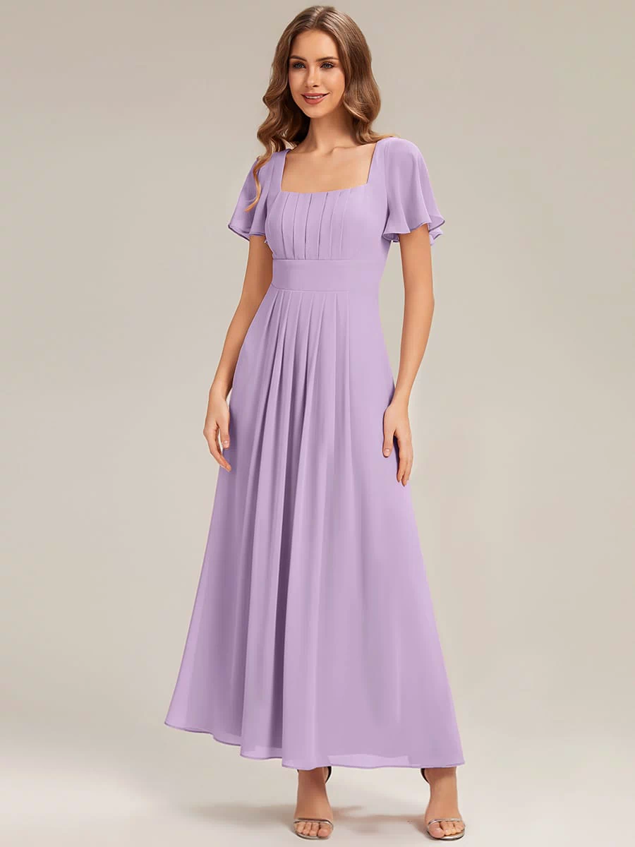 Ruched Chiffon Ruffle Sleeve Dress #color_Frosted Lilac