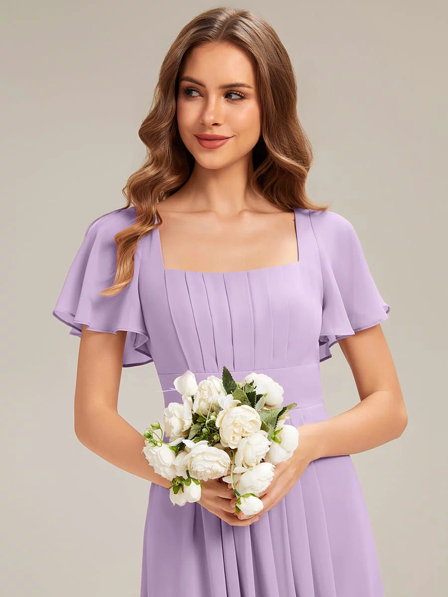 Ruched Chiffon Ruffle Sleeve Dress #color_Frosted Lilac