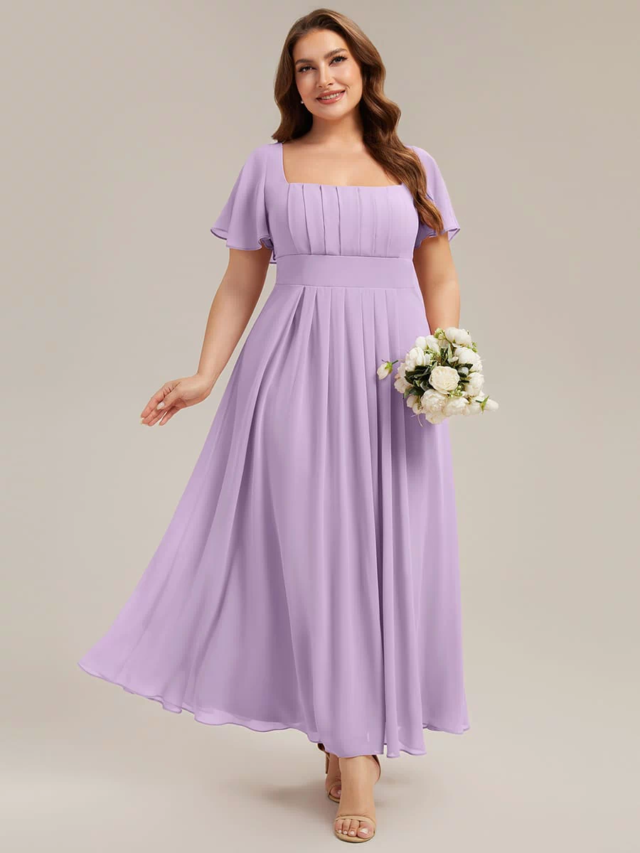 Ruched Chiffon Ruffle Sleeve Dress #color_Frosted Lilac