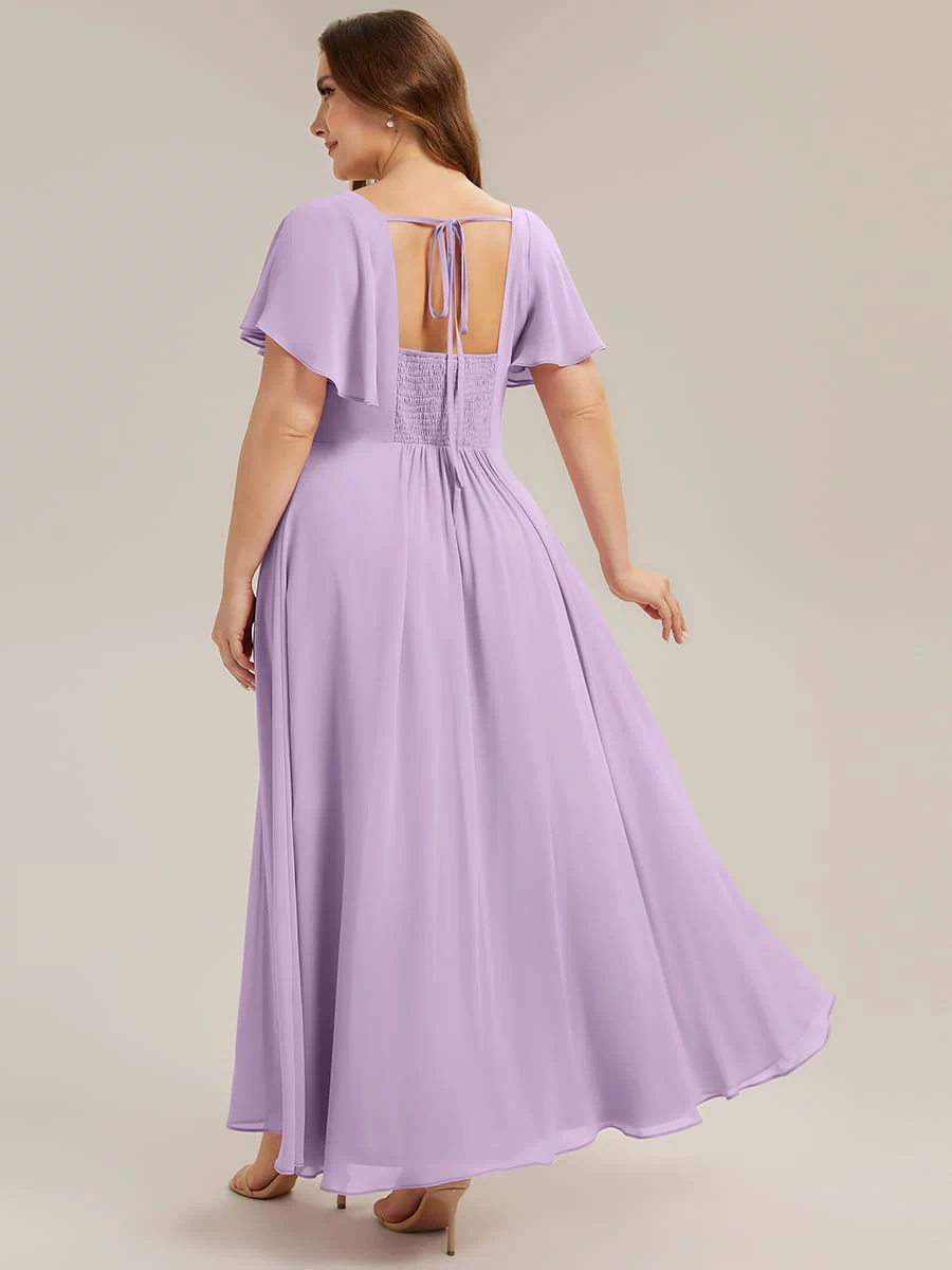 Ruched Chiffon Ruffle Sleeve Dress #color_Frosted Lilac