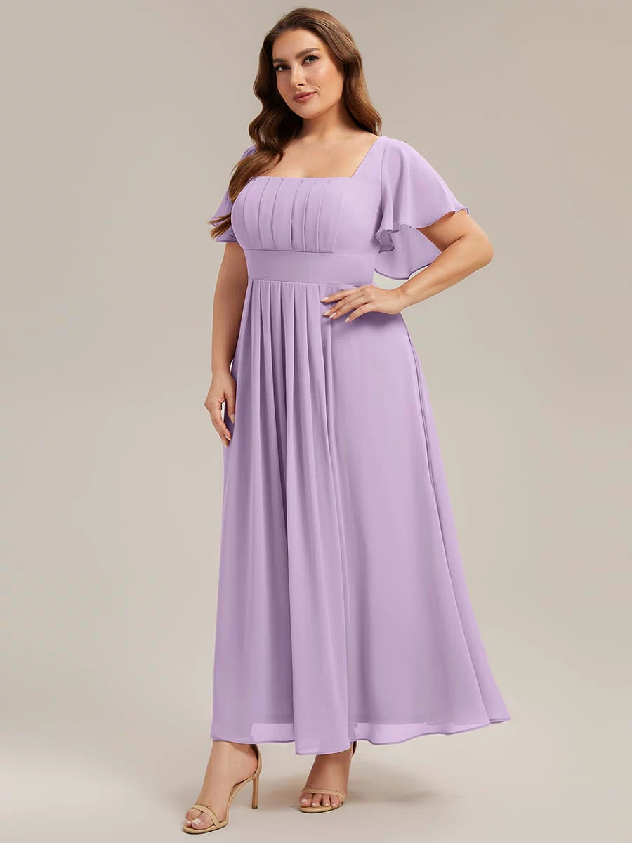 Ruched Chiffon Ruffle Sleeve Dress #color_Frosted Lilac