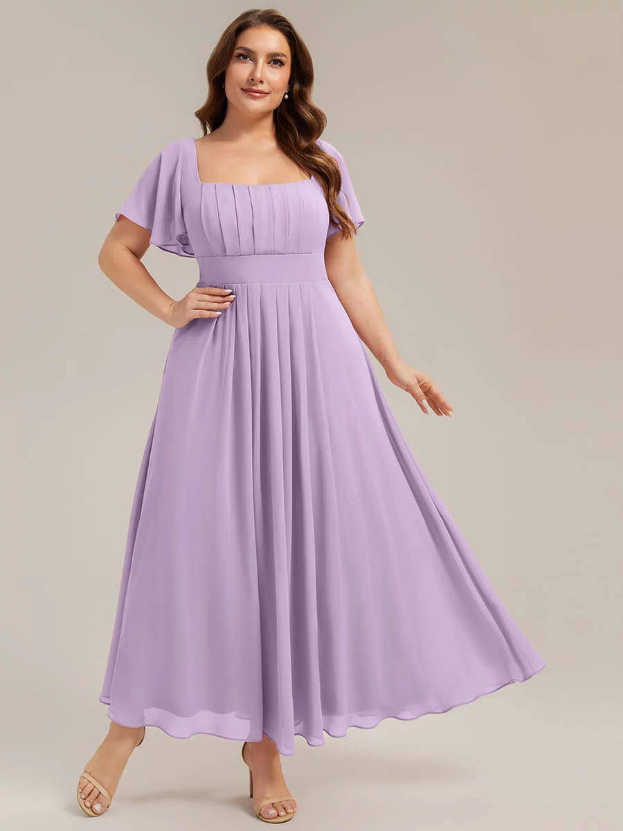 Ruched Chiffon Ruffle Sleeve Dress #color_Frosted Lilac