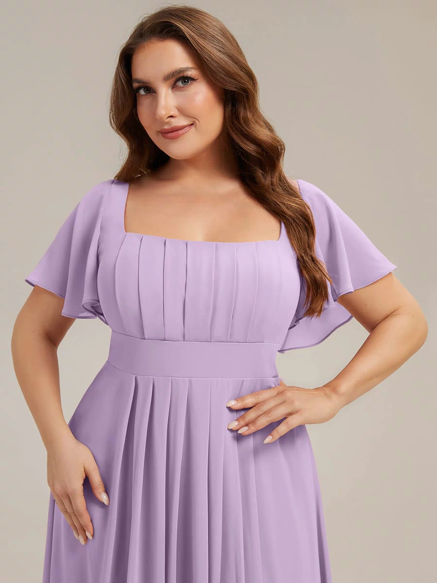 Ruched Chiffon Ruffle Sleeve Dress #color_Frosted Lilac