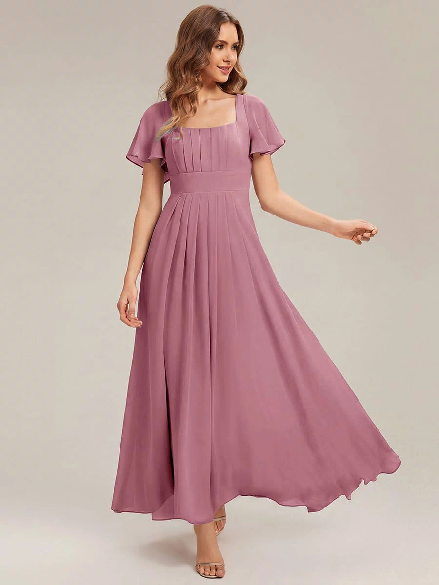 Ruched Chiffon Ruffle Sleeve Dress #color_Purple Orchid
