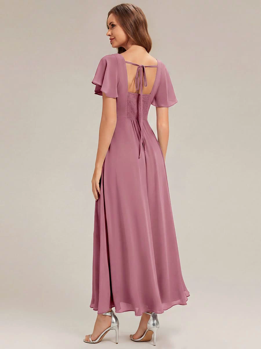 Ruched Chiffon Ruffle Sleeve Dress #color_Purple Orchid