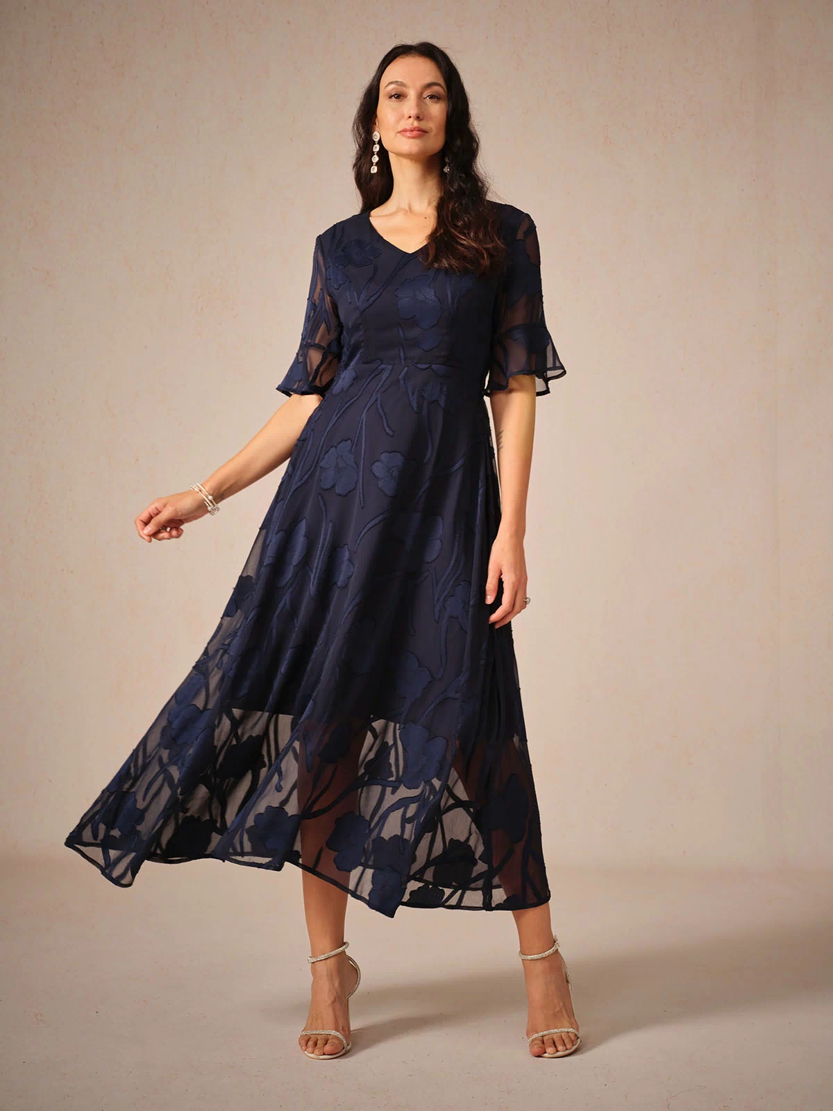 Ruffle Flutter Lace Maxi Dress