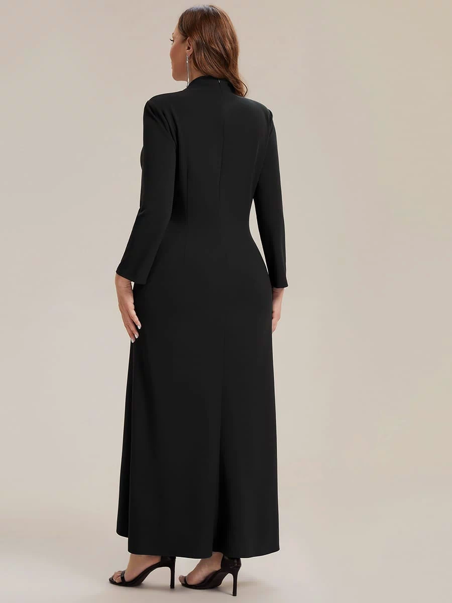 Ruffled Crepe Fitted Sleeve Dress #color_Black