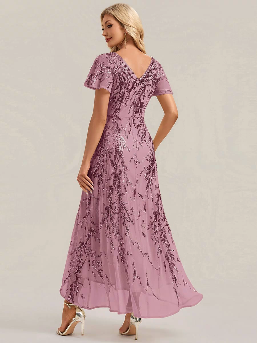 Ruffled Sequin Ruffle Sleeve Dress #color_Purple Orchid