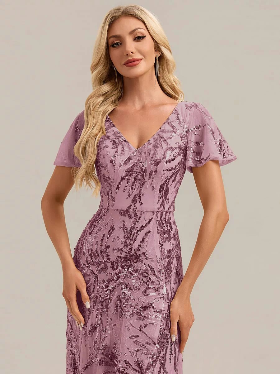 Ruffled Sequin Ruffle Sleeve Dress #color_Purple Orchid