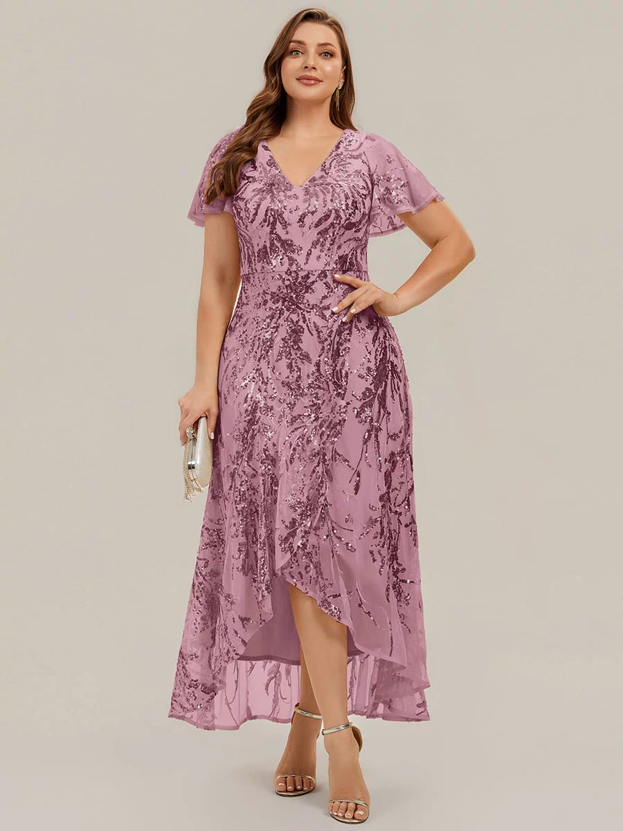 Ruffled Sequin Ruffle Sleeve Dress #color_Purple Orchid