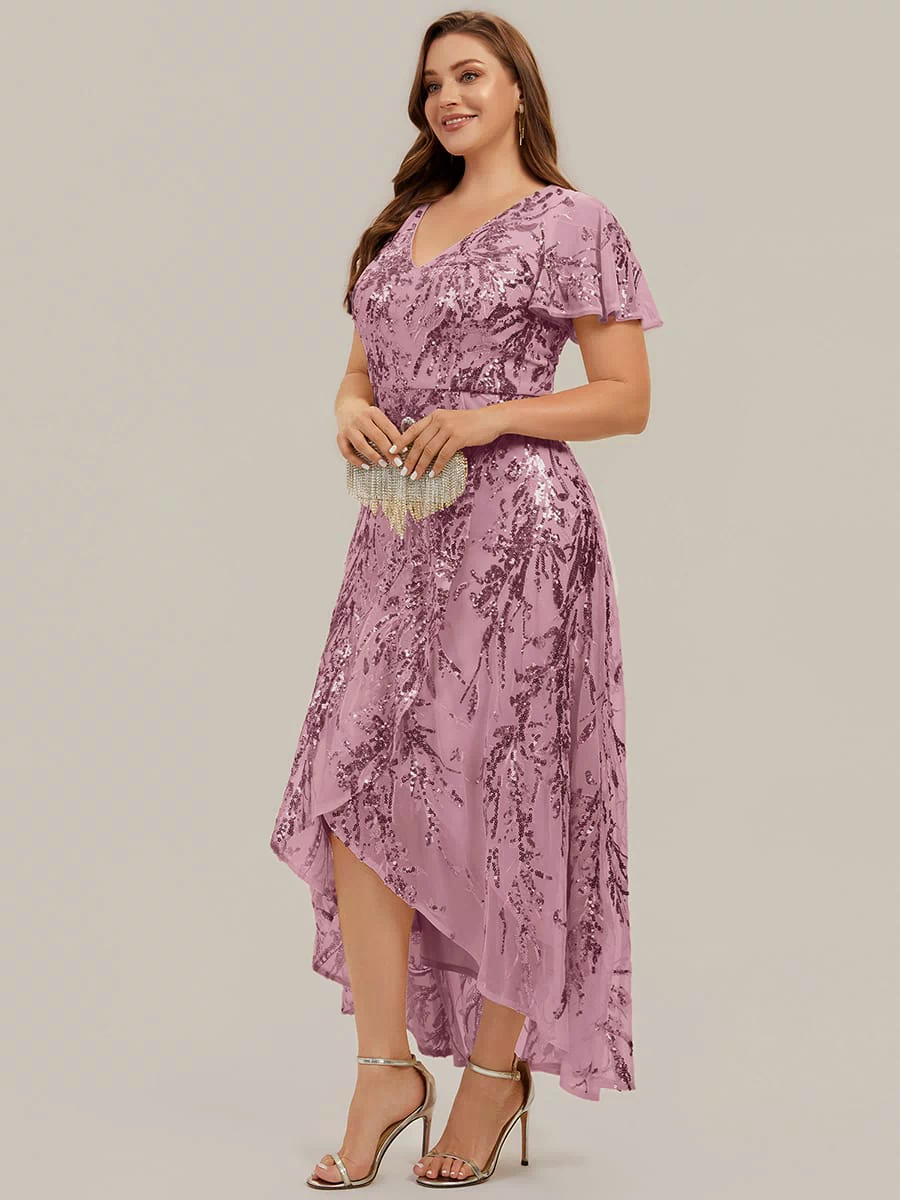 Ruffled Sequin Ruffle Sleeve Dress #color_Purple Orchid