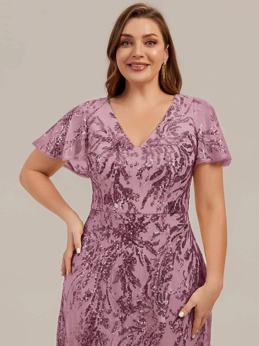 Ruffled Sequin Ruffle Sleeve Dress #color_Purple Orchid