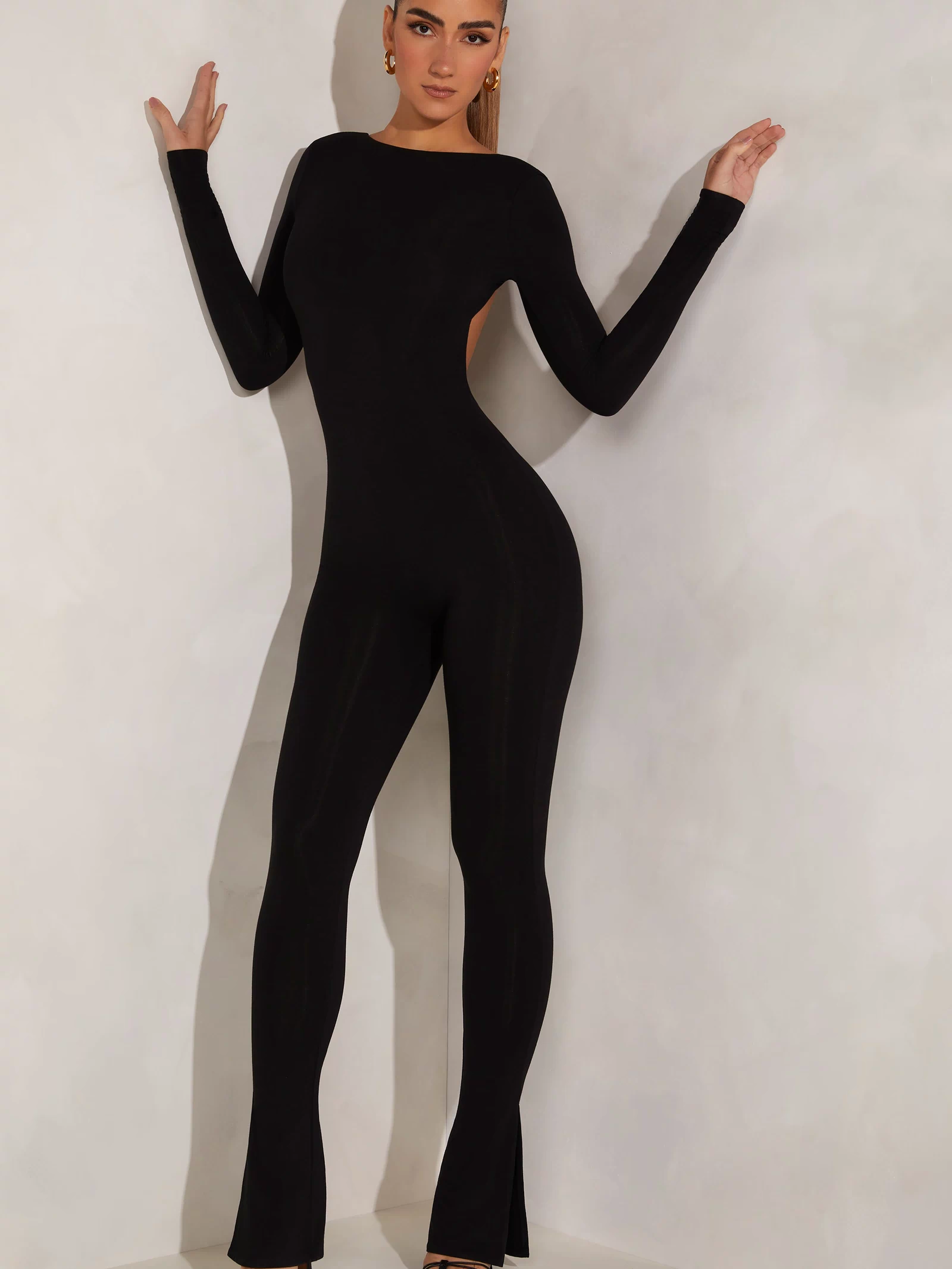 High Neck Open Back Jumpsuit in Black