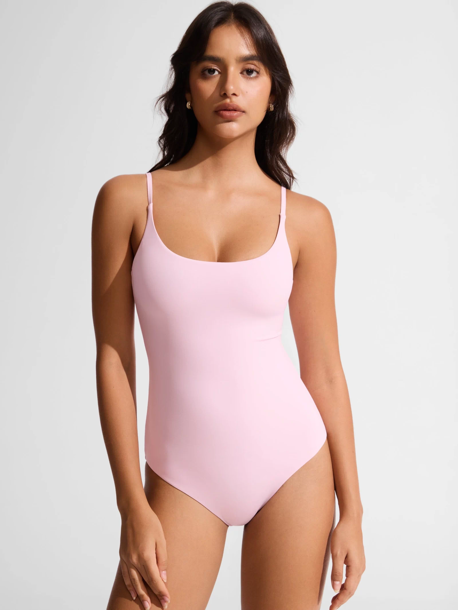 CRZ YOGA Women's Swimwear Nexfeel Scoop Neck U Back One Piece Swimsuit Pink Peony @model_info:L