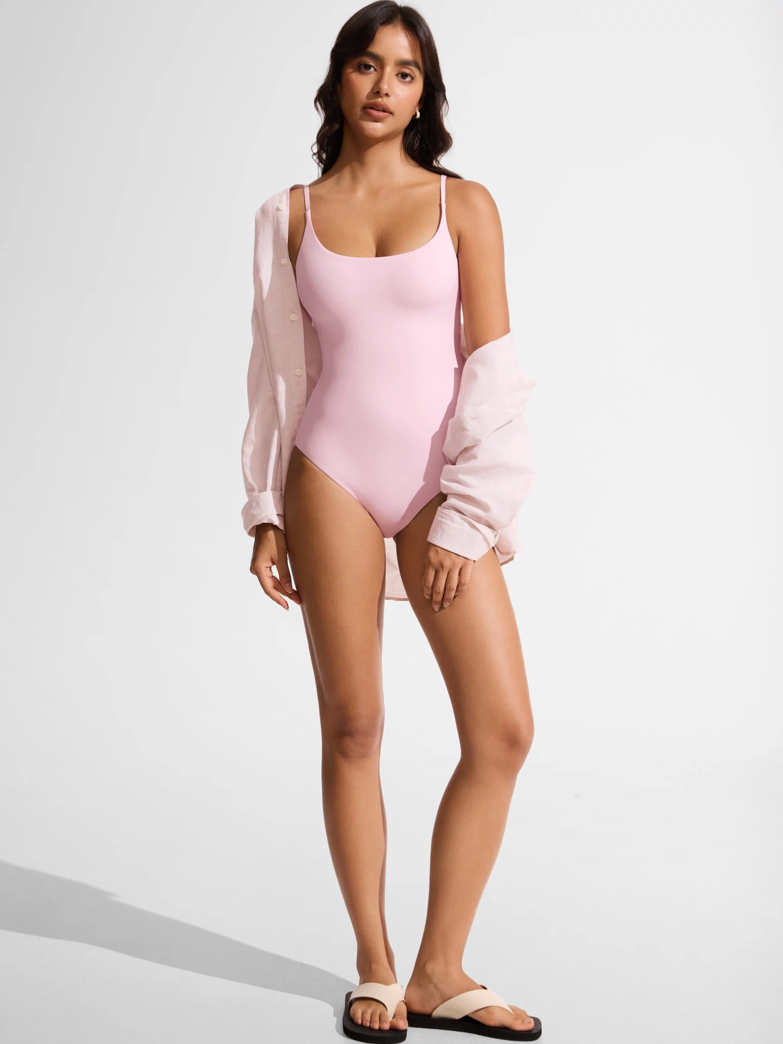 CRZ YOGA Women's Swimwear Nexfeel Scoop Neck U Back One Piece Swimsuit Pink Peony @model_info:L