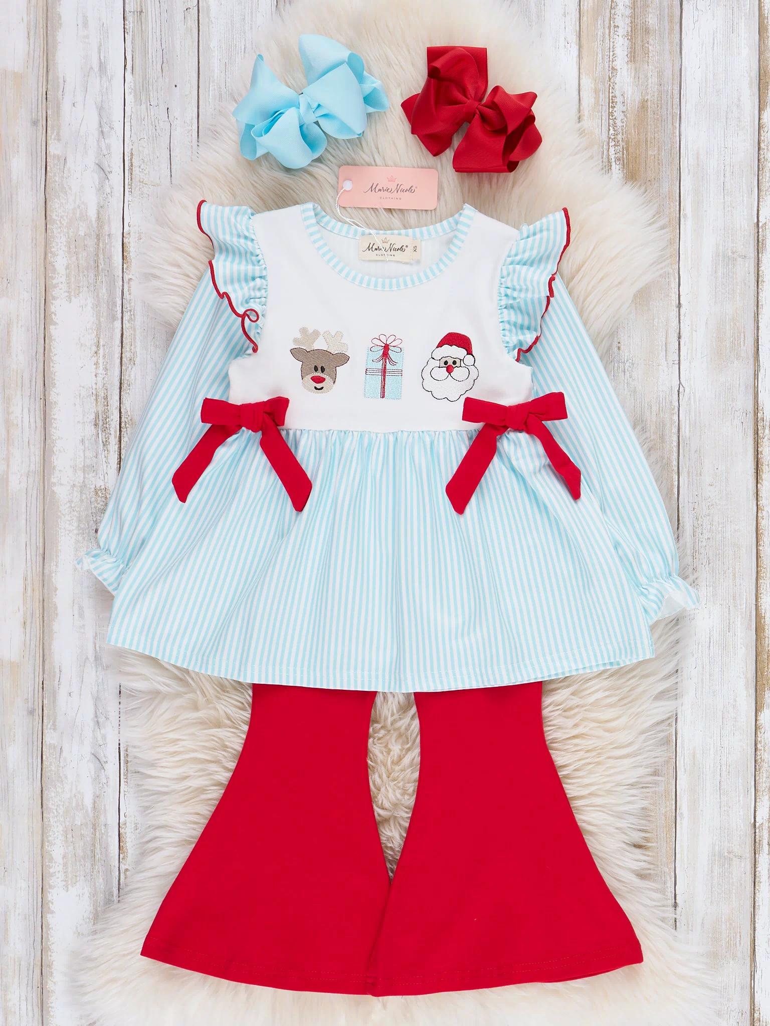 Season's Greetings Embroidered Bell Bottoms Outfit - Marie Nicole Clothing