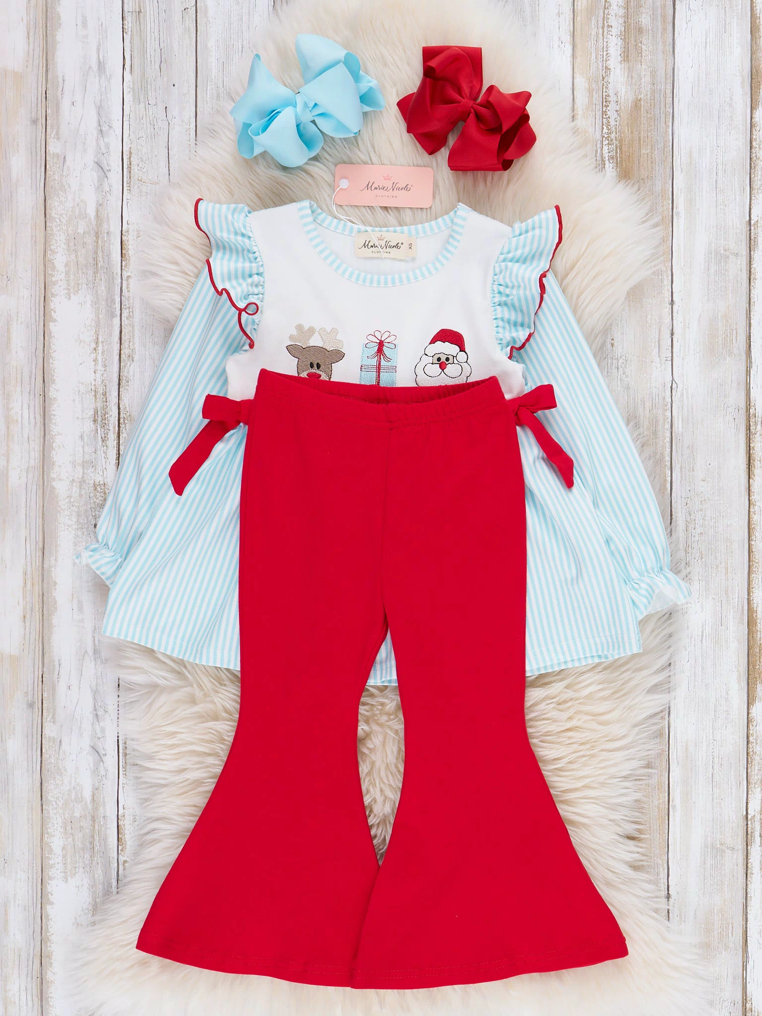 Season's Greetings Embroidered Bell Bottoms Outfit - Marie Nicole Clothing