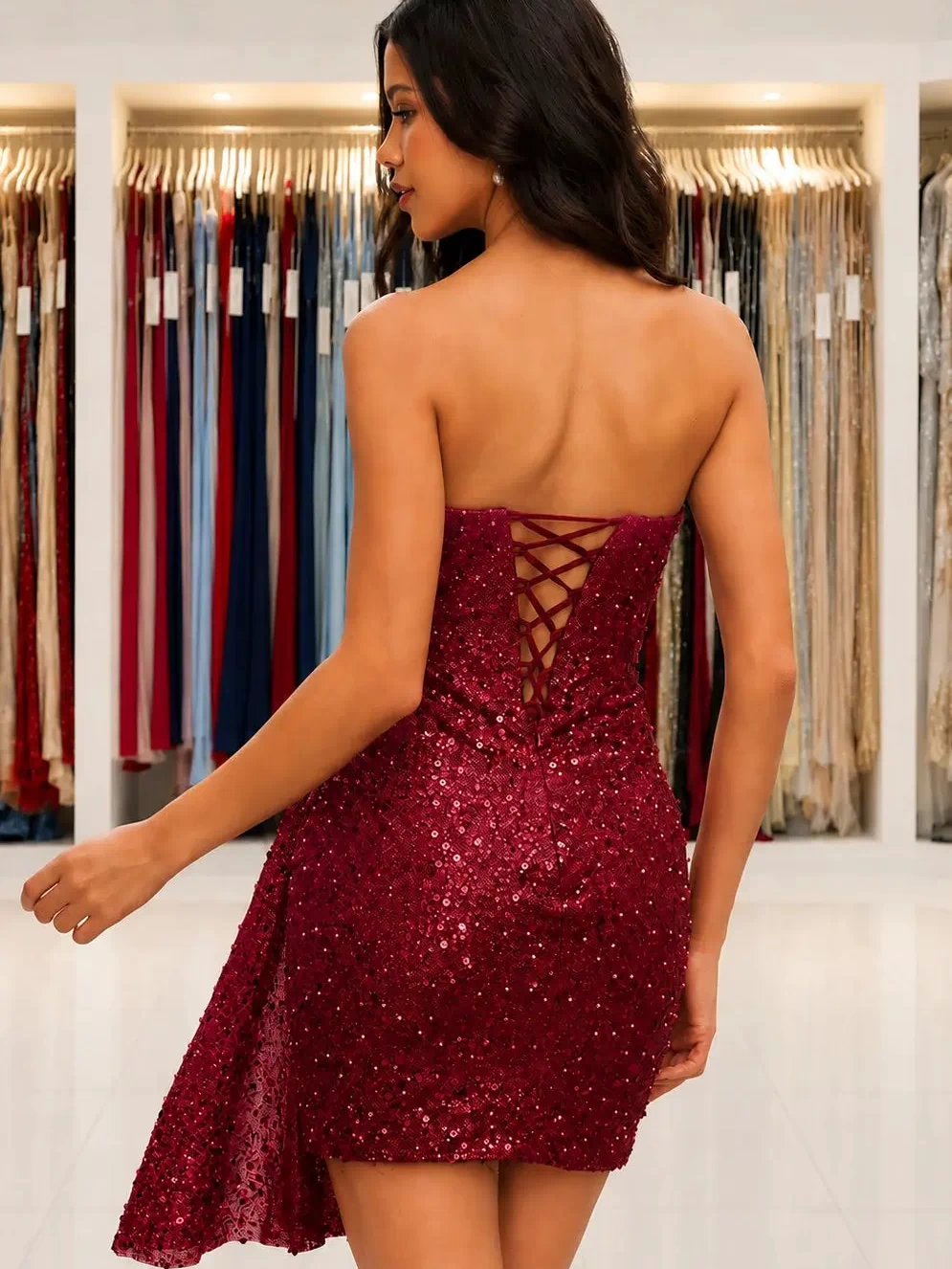 Sequin Strapless Homecoming Dress Corset Hoco Mini KAIDRESS