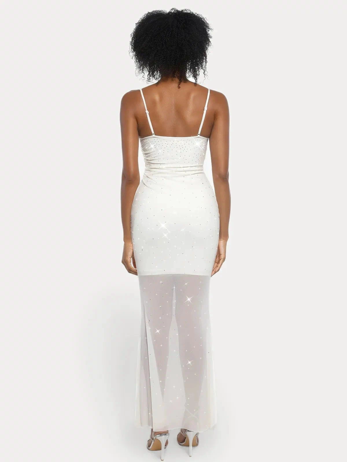 Popilush® Diamonds Bodycon Party Cocktail Evening Gown Shapewear Heat-Set Crystal Mesh Slimming Maxi Slip Dress