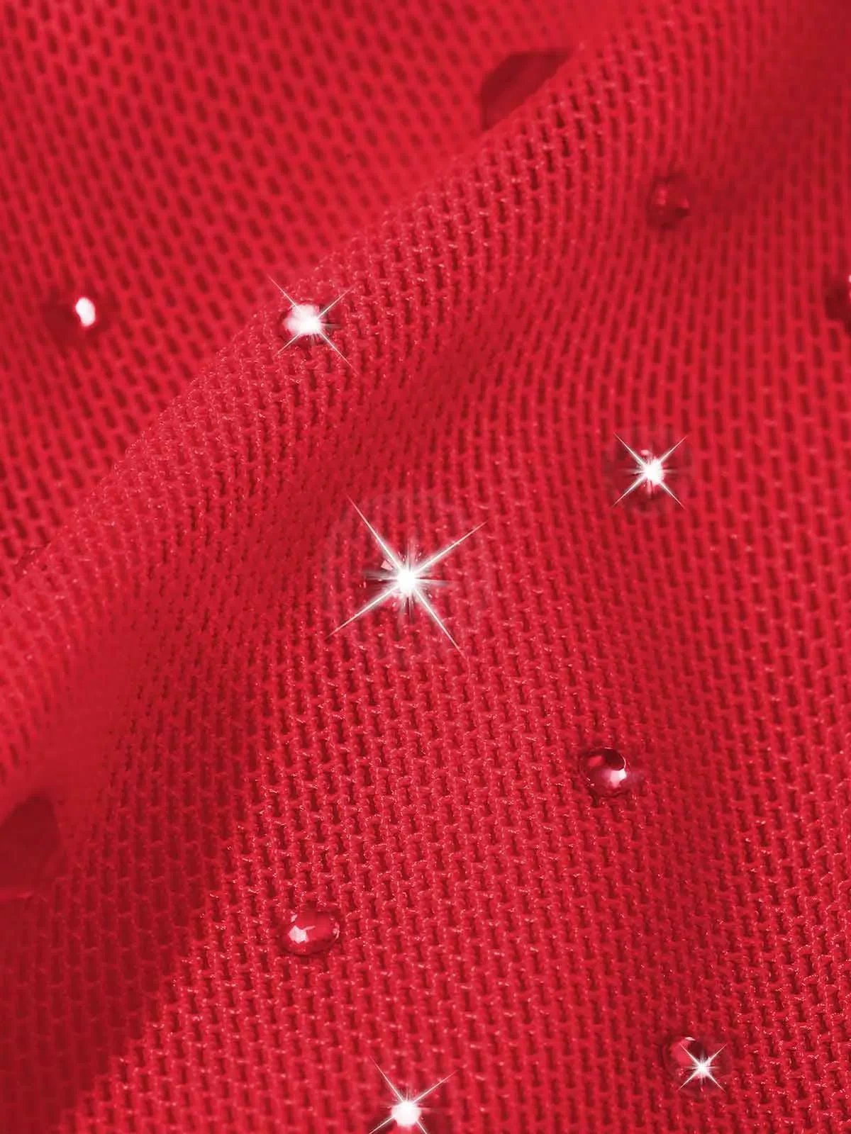 Red Heat-Set Crystal Mesh with rhinestones for shapewear dress