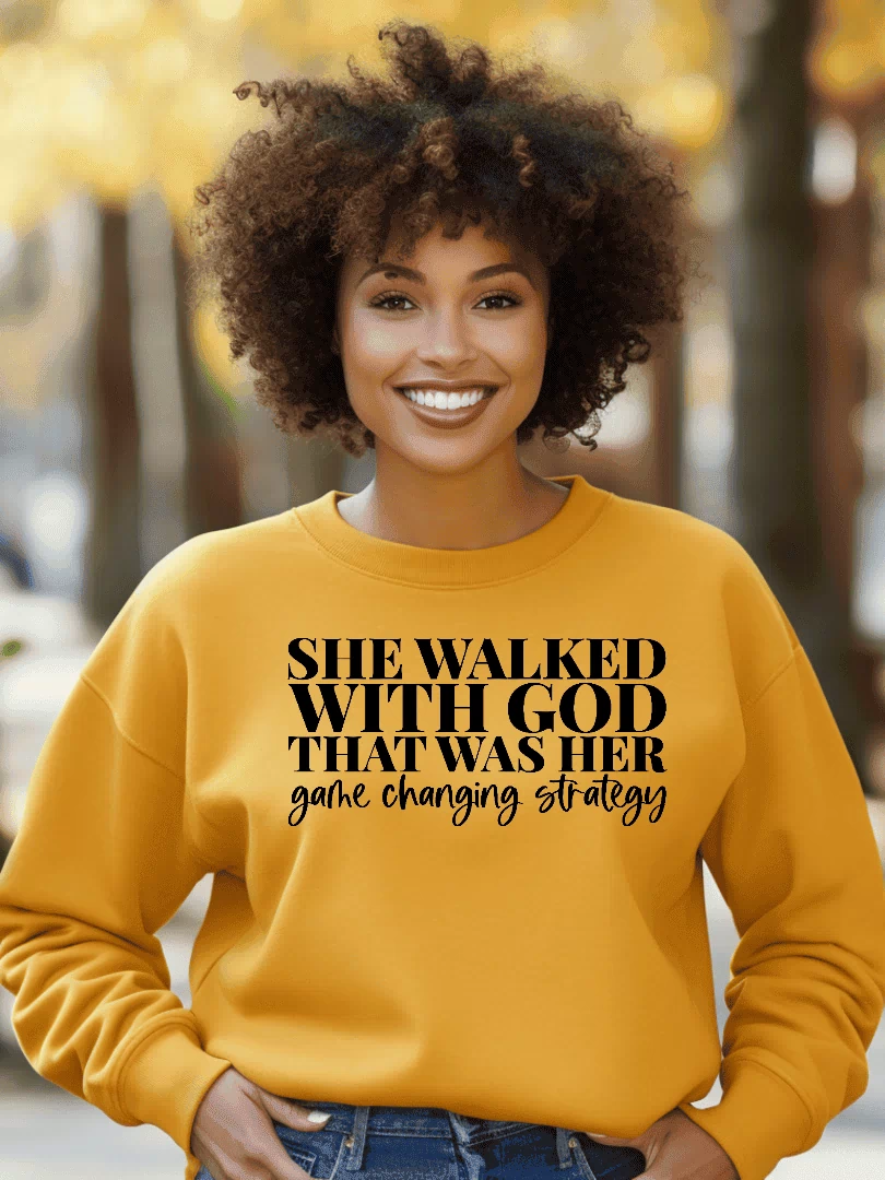 She Walked With God That Was Her Game Changing Strategy CREWNECK SWEATSHIRT  (UNISEX)