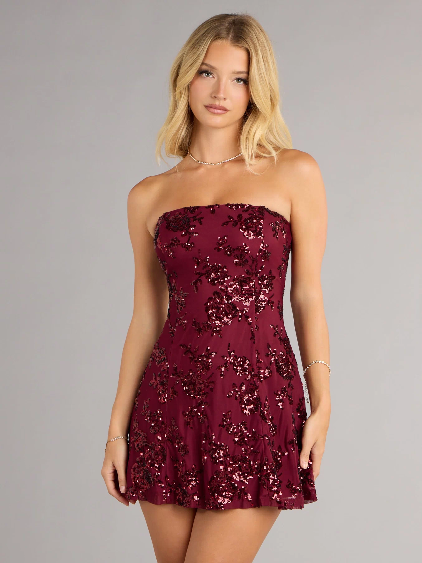 Shimmer In Bloom Floral Sequin Mini Tube Dress