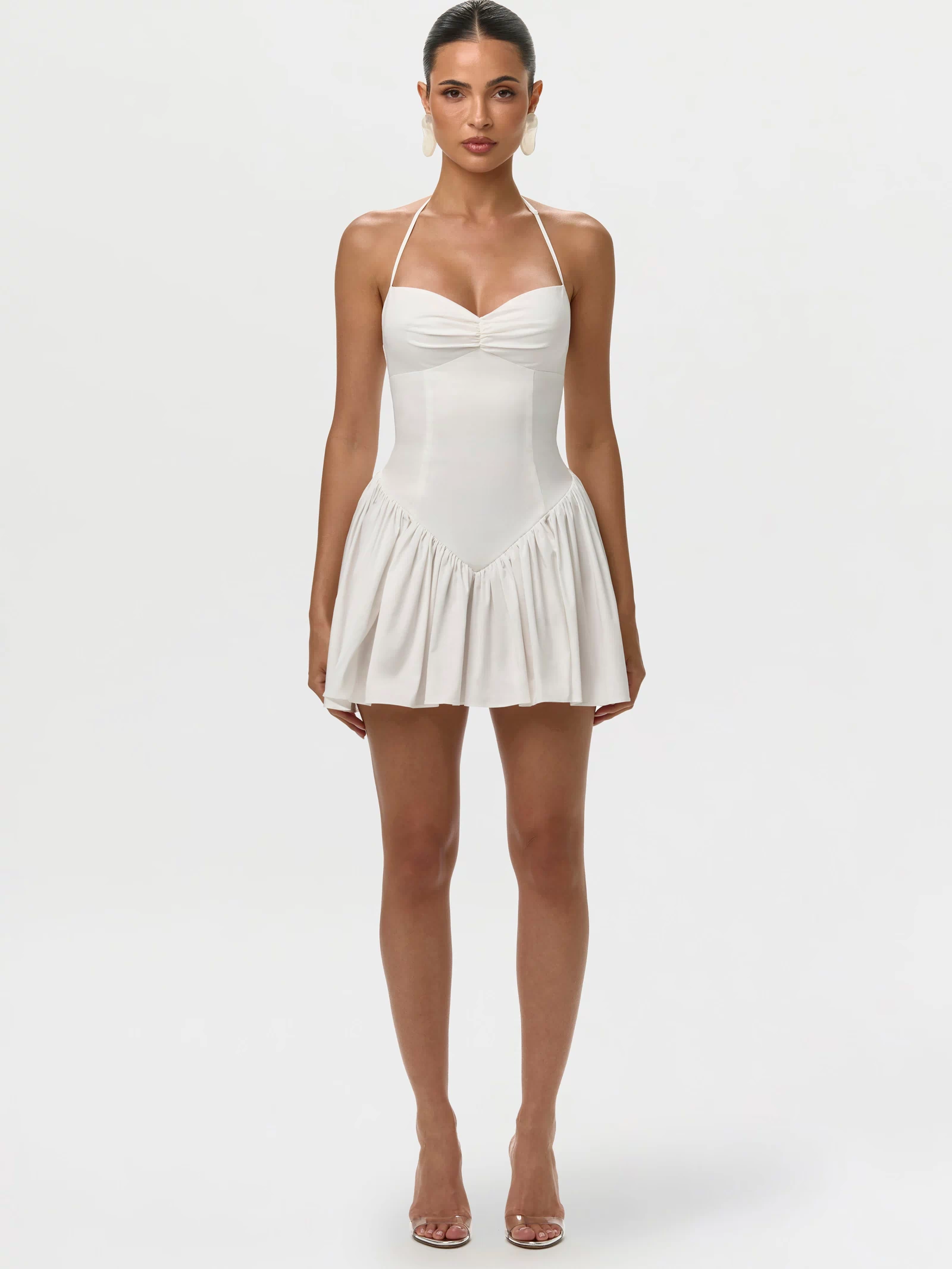 Off White Shirting Poplin Halter Mini Dress