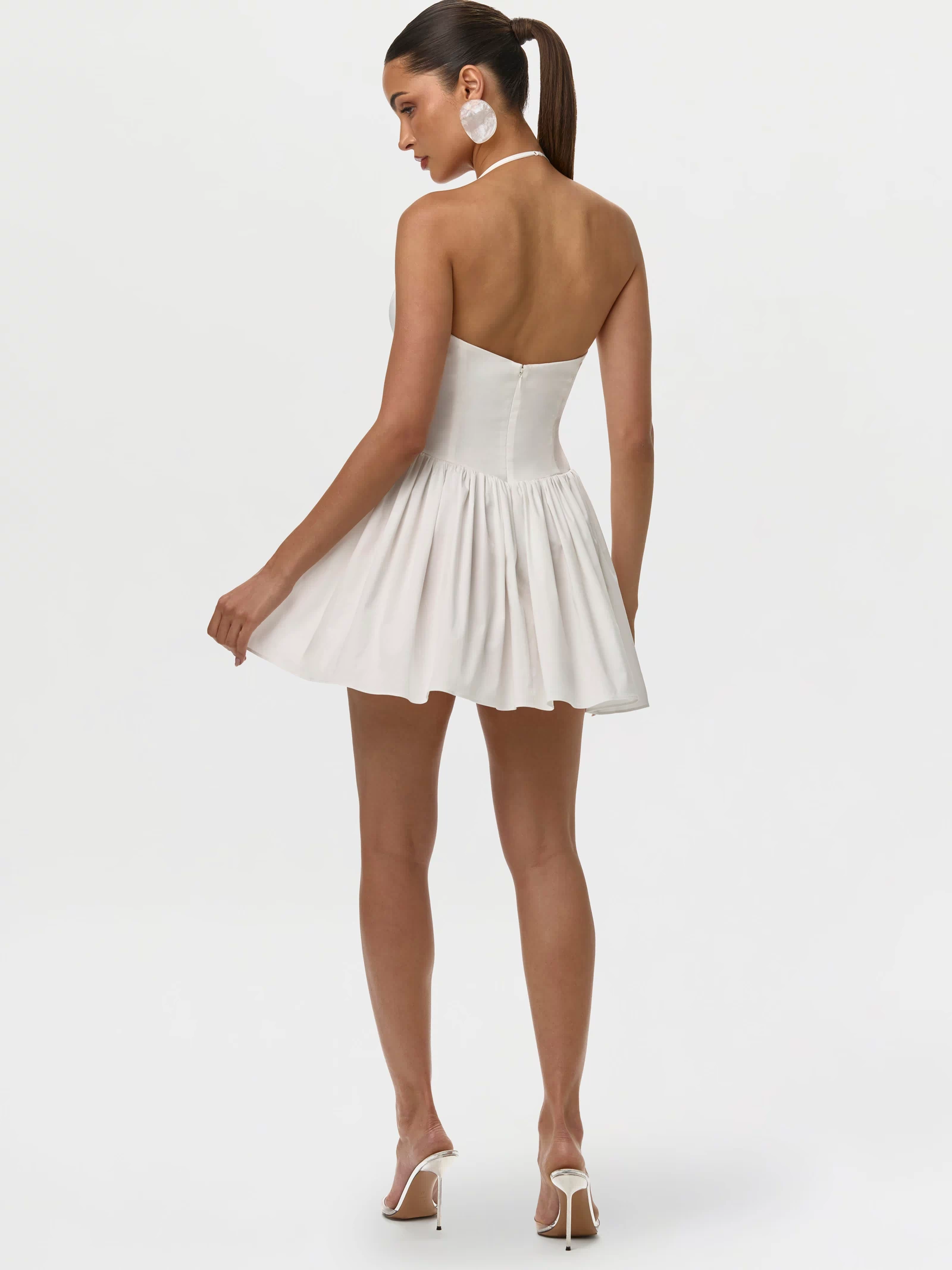 Off White Shirting Poplin Halter Mini Dress
