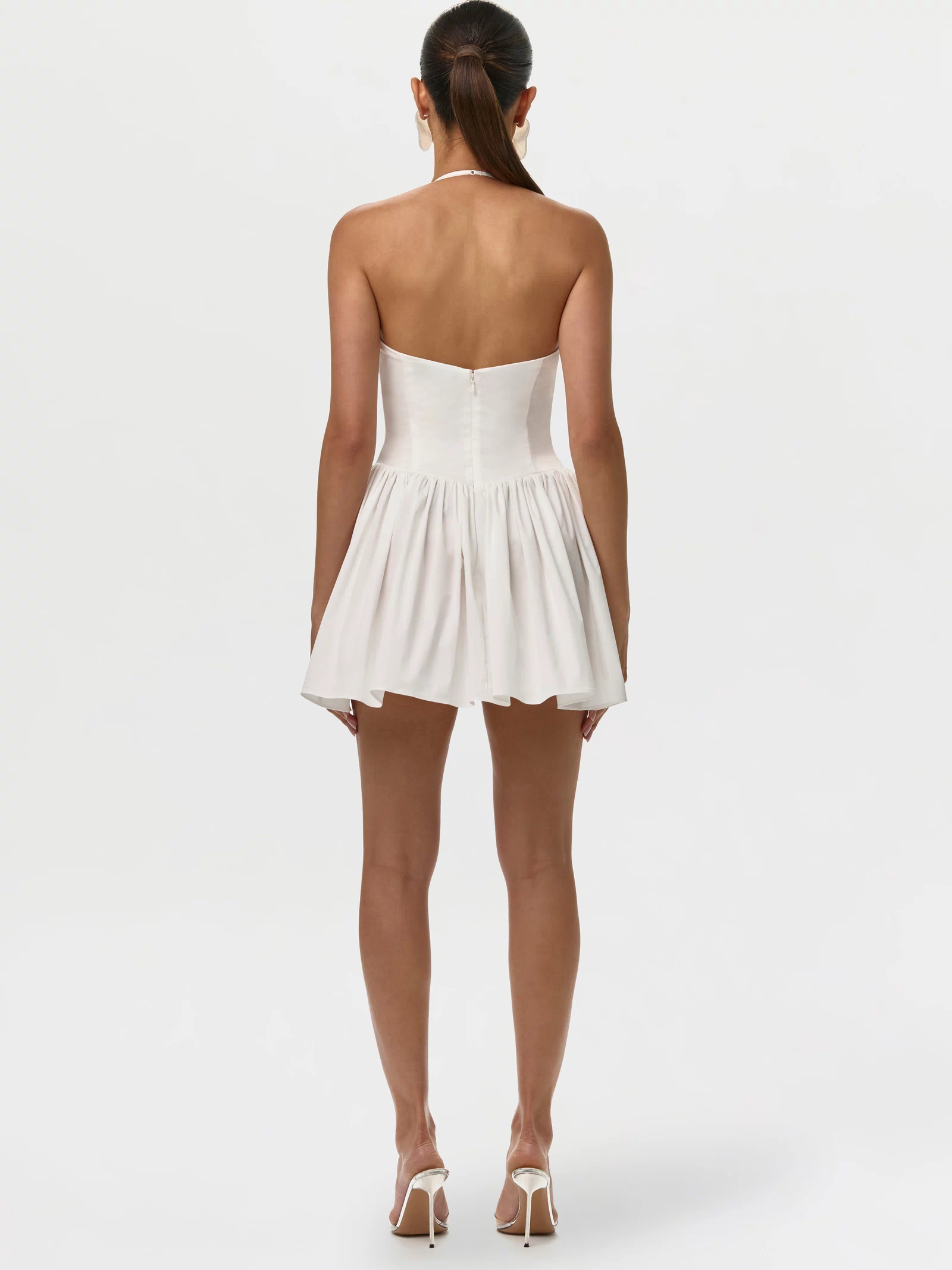 Off White Shirting Poplin Halter Mini Dress