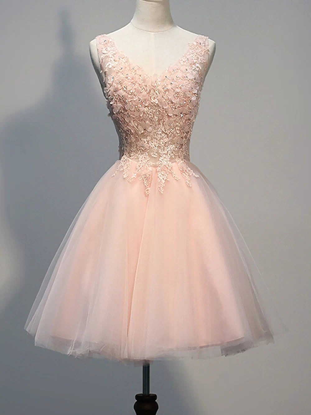 Short Open Back Pearl Pink Homecoming Dresses With Appliques PG030