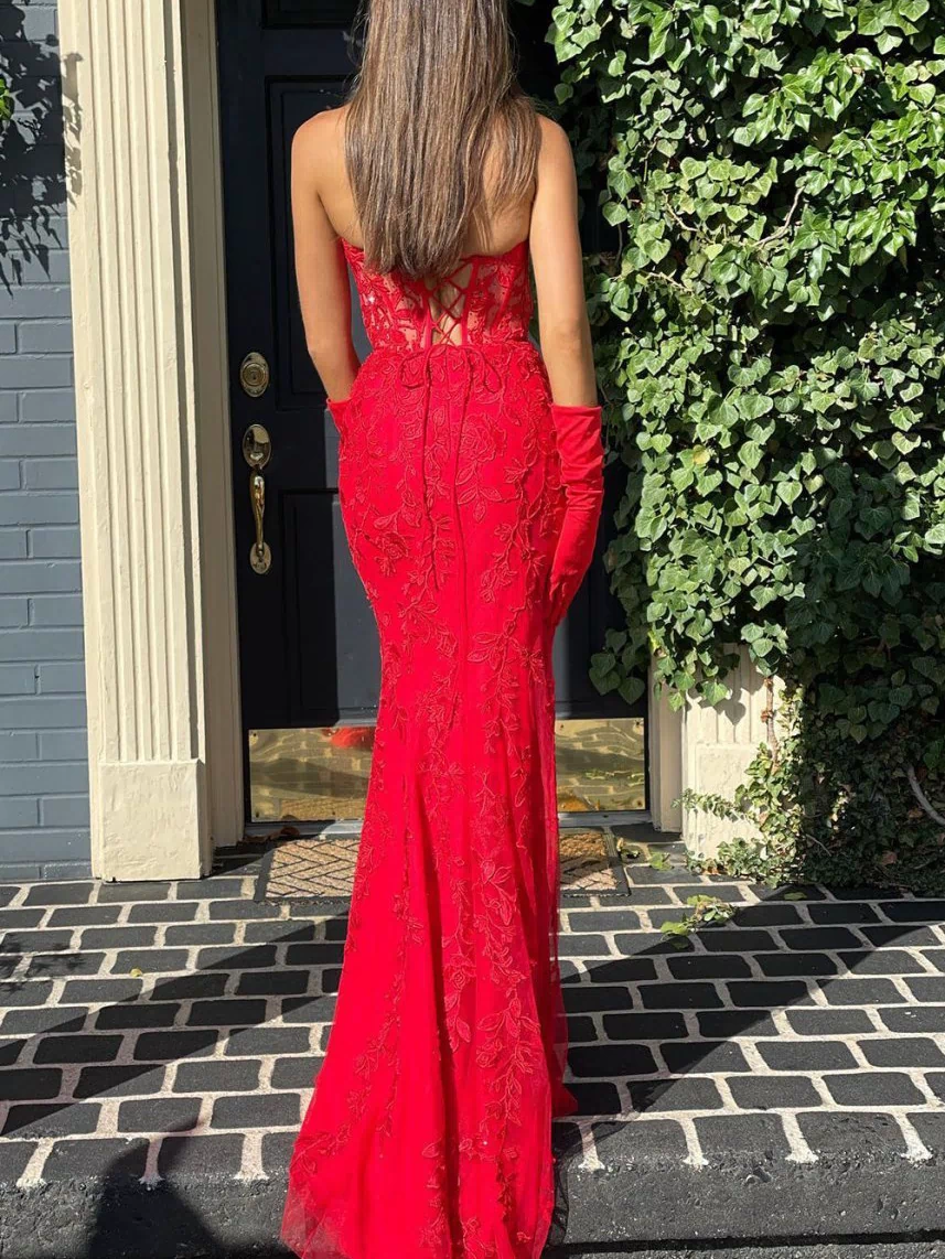 Evie |Mermaid Strapless Lace Prom Dress With Appliques