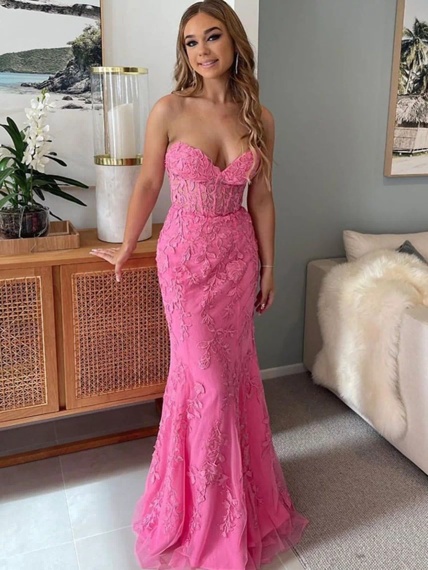 Evie |Mermaid Strapless Lace Prom Dress With Appliques