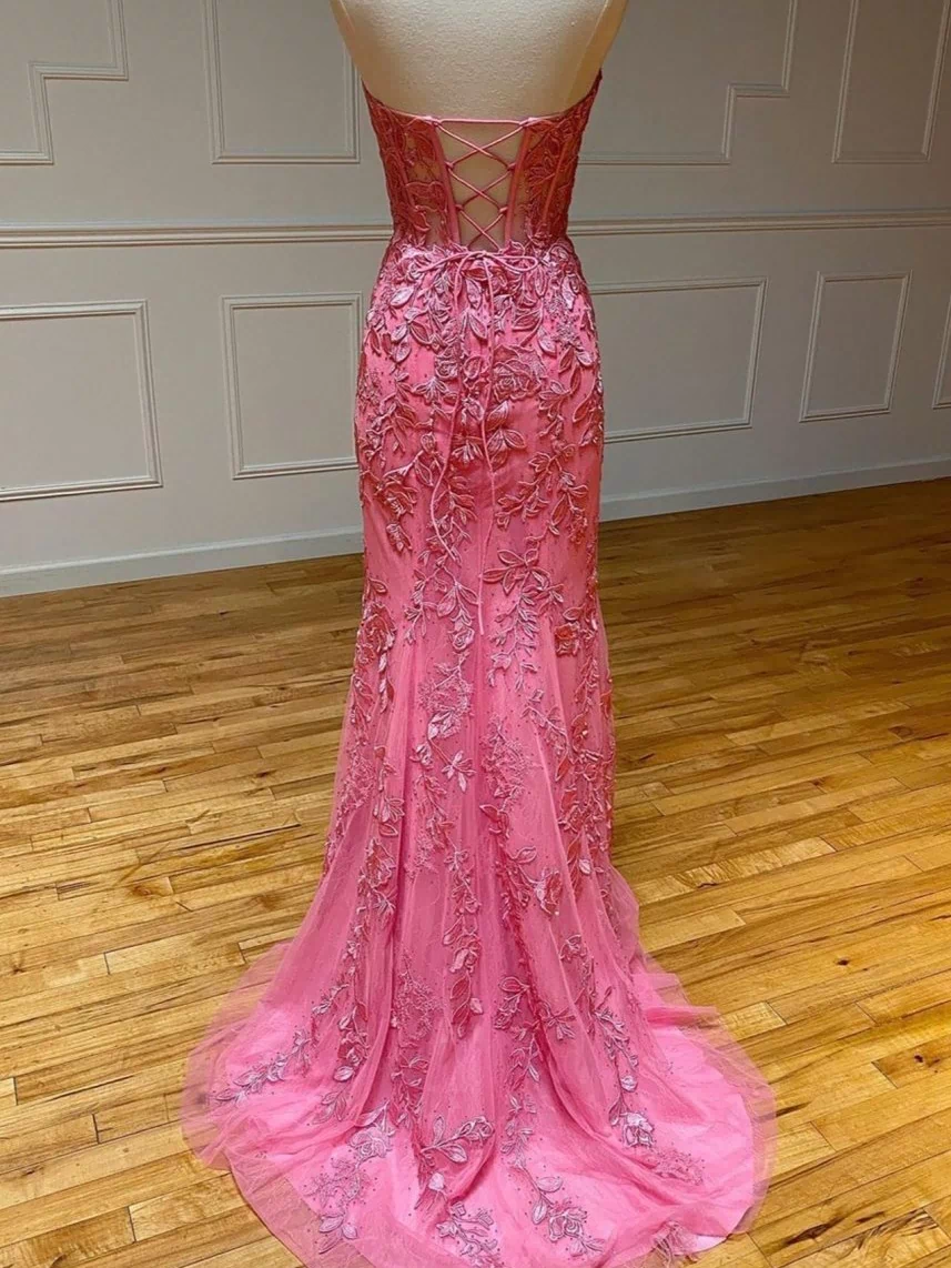 Evie |Mermaid Strapless Lace Prom Dress With Appliques