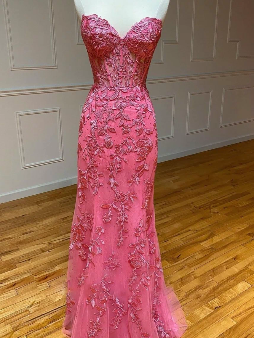 Evie |Mermaid Strapless Lace Prom Dress With Appliques