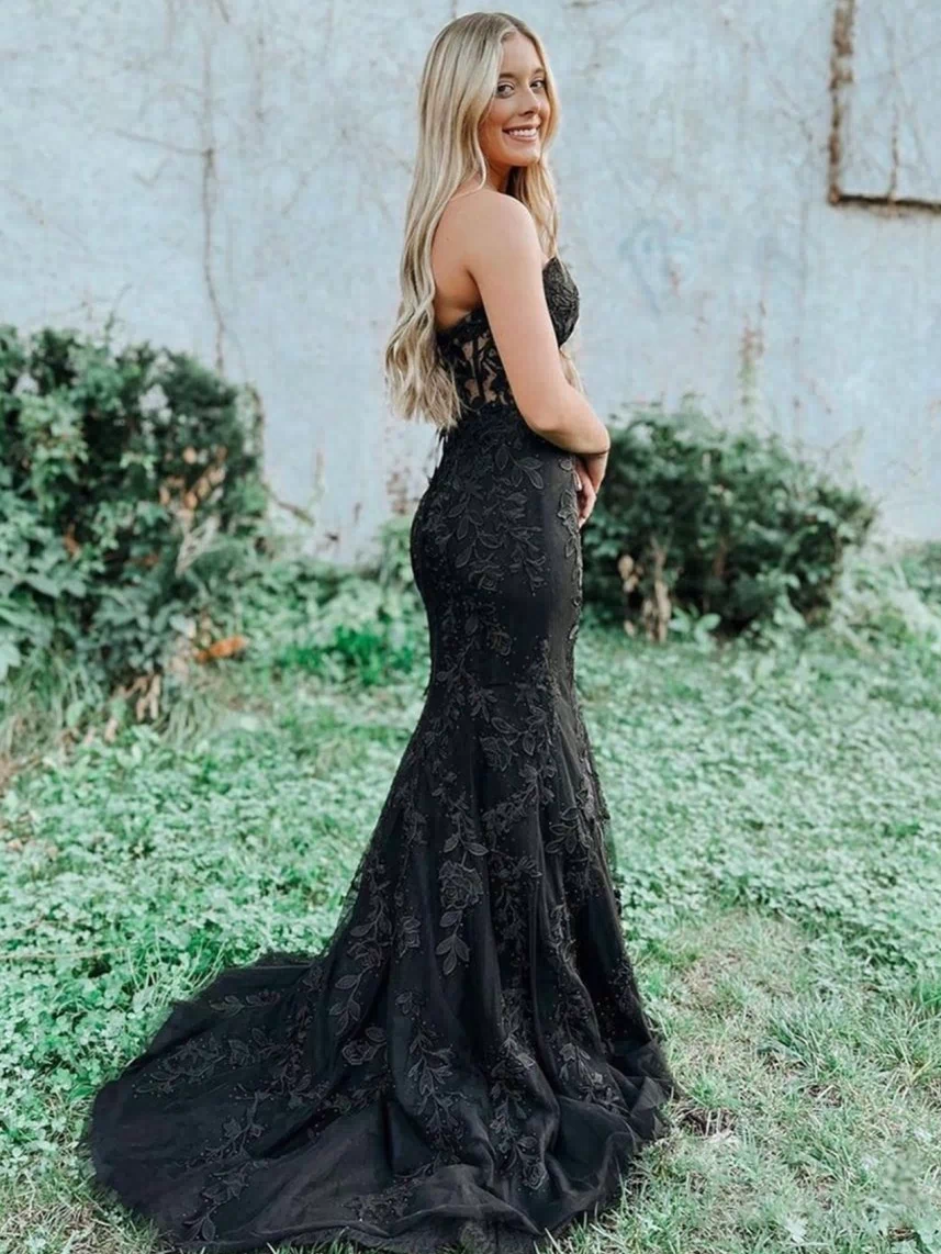 Evie |Mermaid Strapless Lace Prom Dress With Appliques