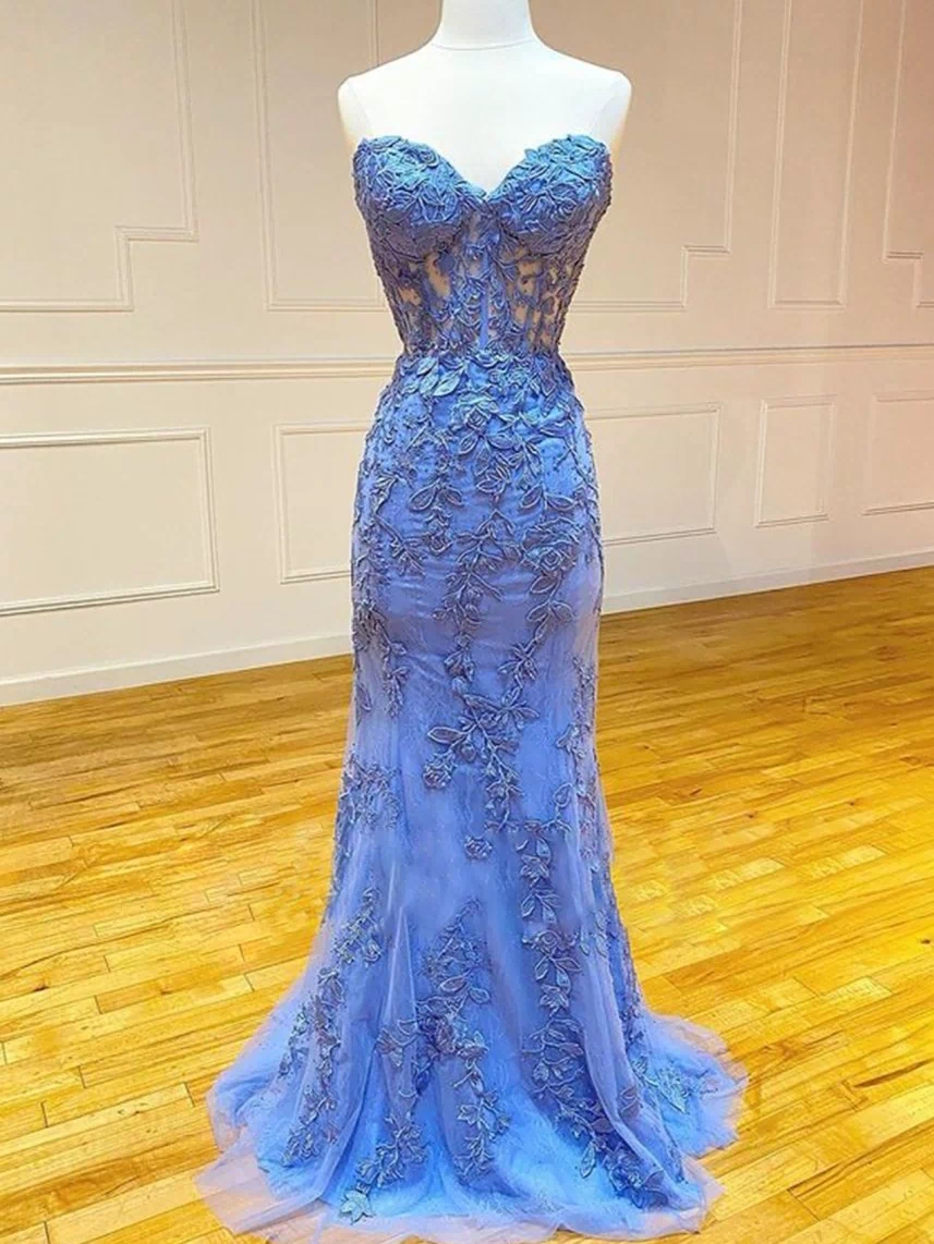 Evie |Mermaid Strapless Lace Prom Dress With Appliques