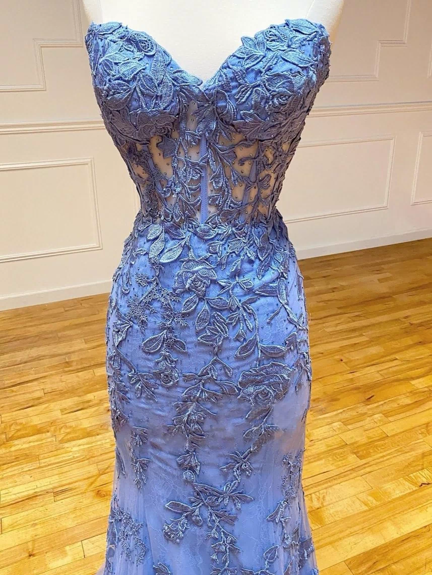 Evie |Mermaid Strapless Lace Prom Dress With Appliques