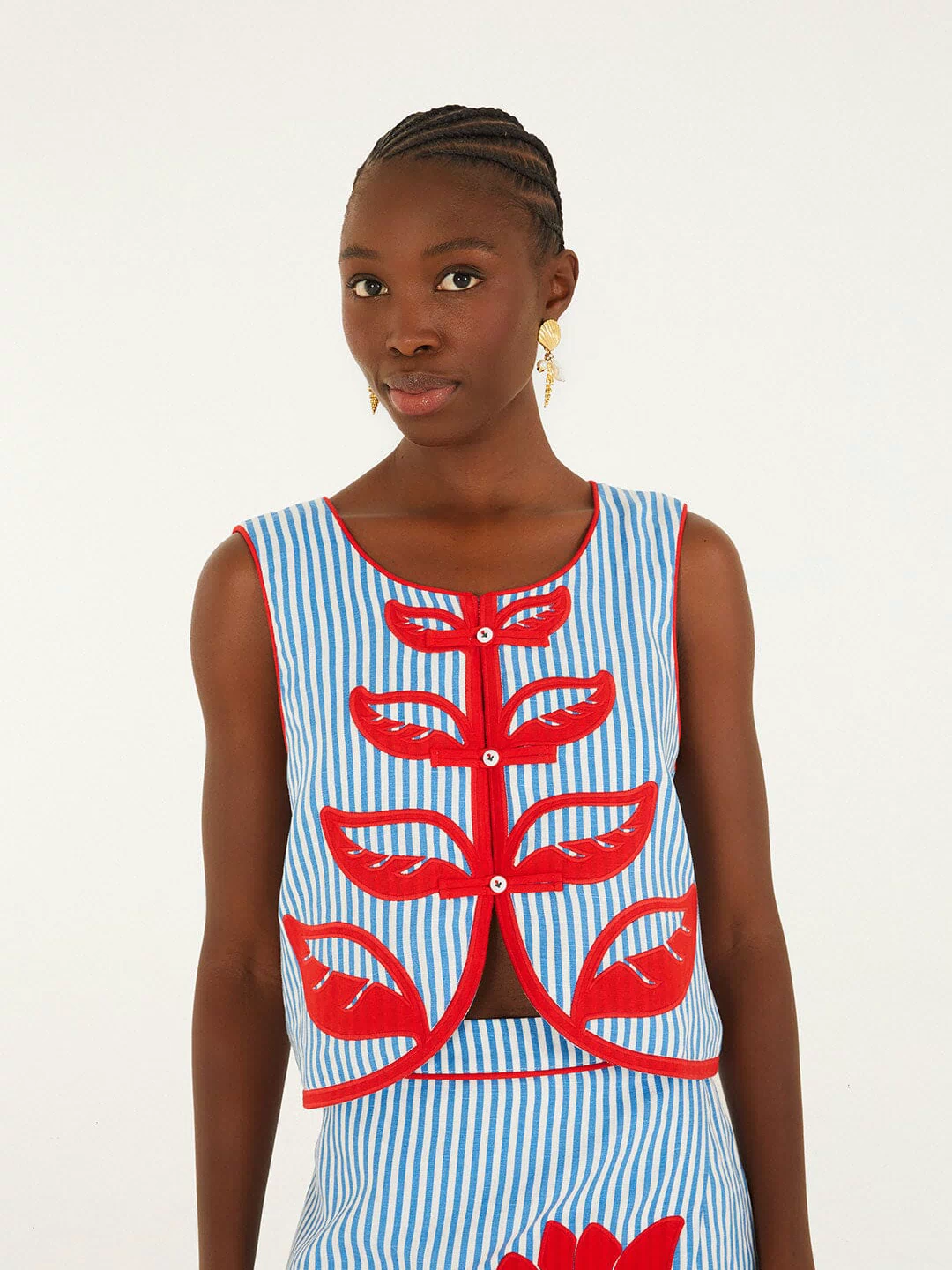 Sky Stripes Blue Sleeveless Crop Top
