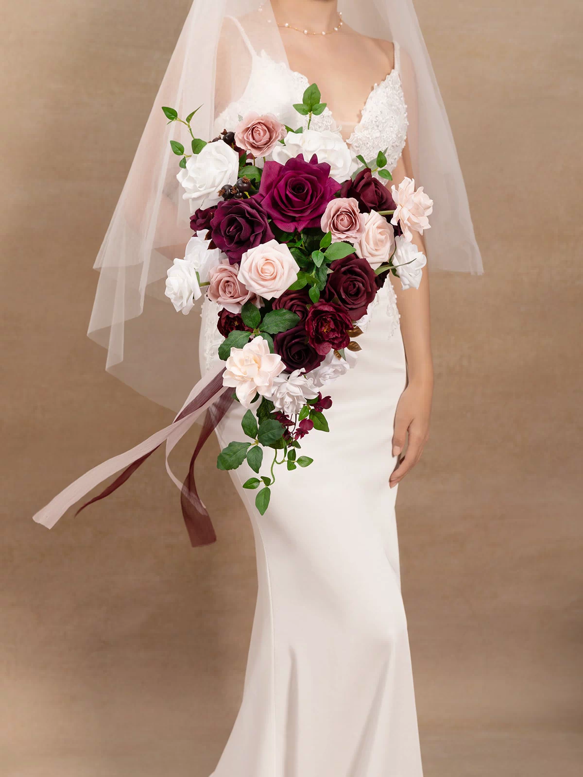 Small Cascade Bridal Bouquet in Marsala & Cream?Clearance - Image 2