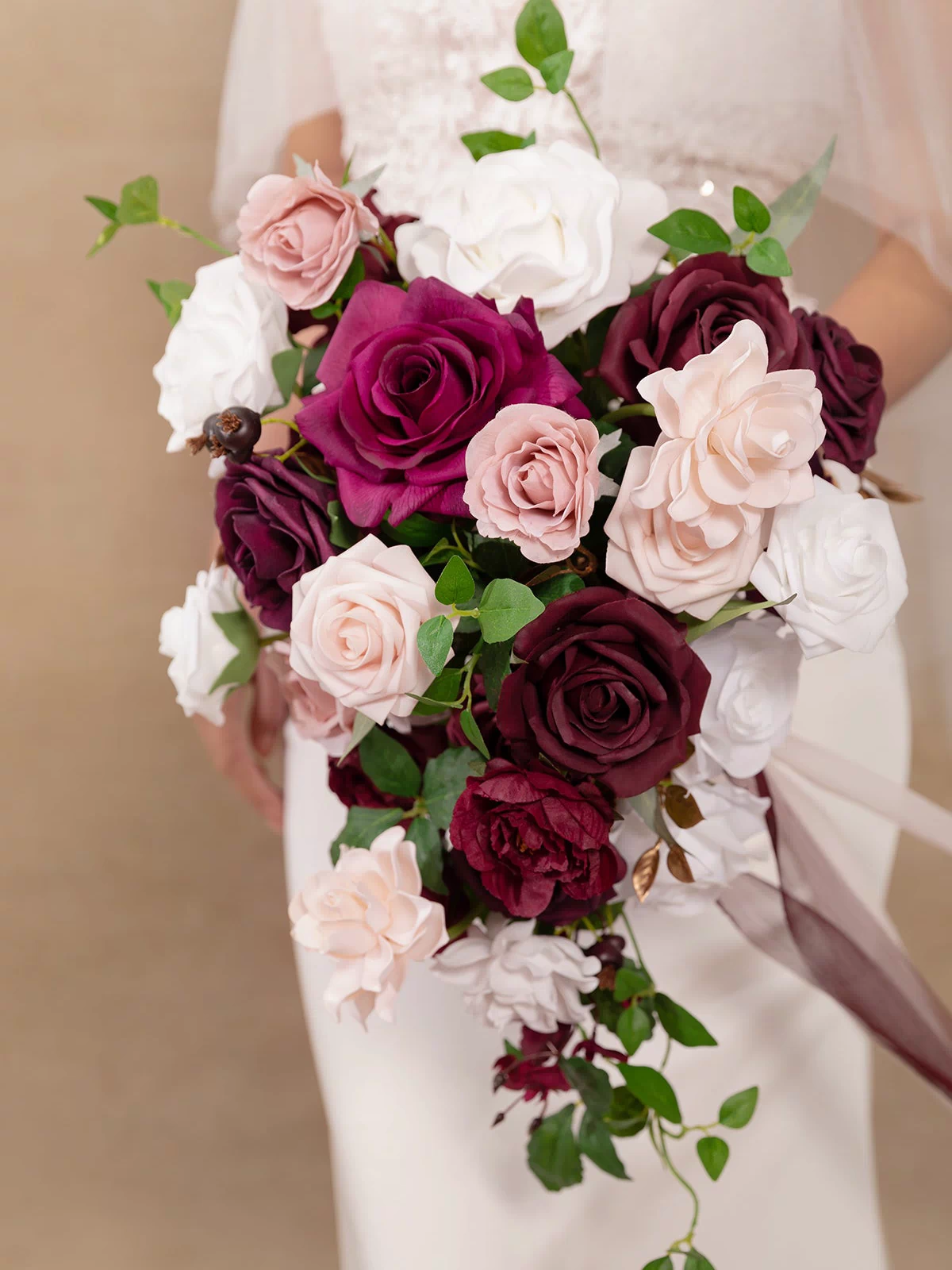 Small Cascade Bridal Bouquet in Marsala & Cream?Clearance - Image 5