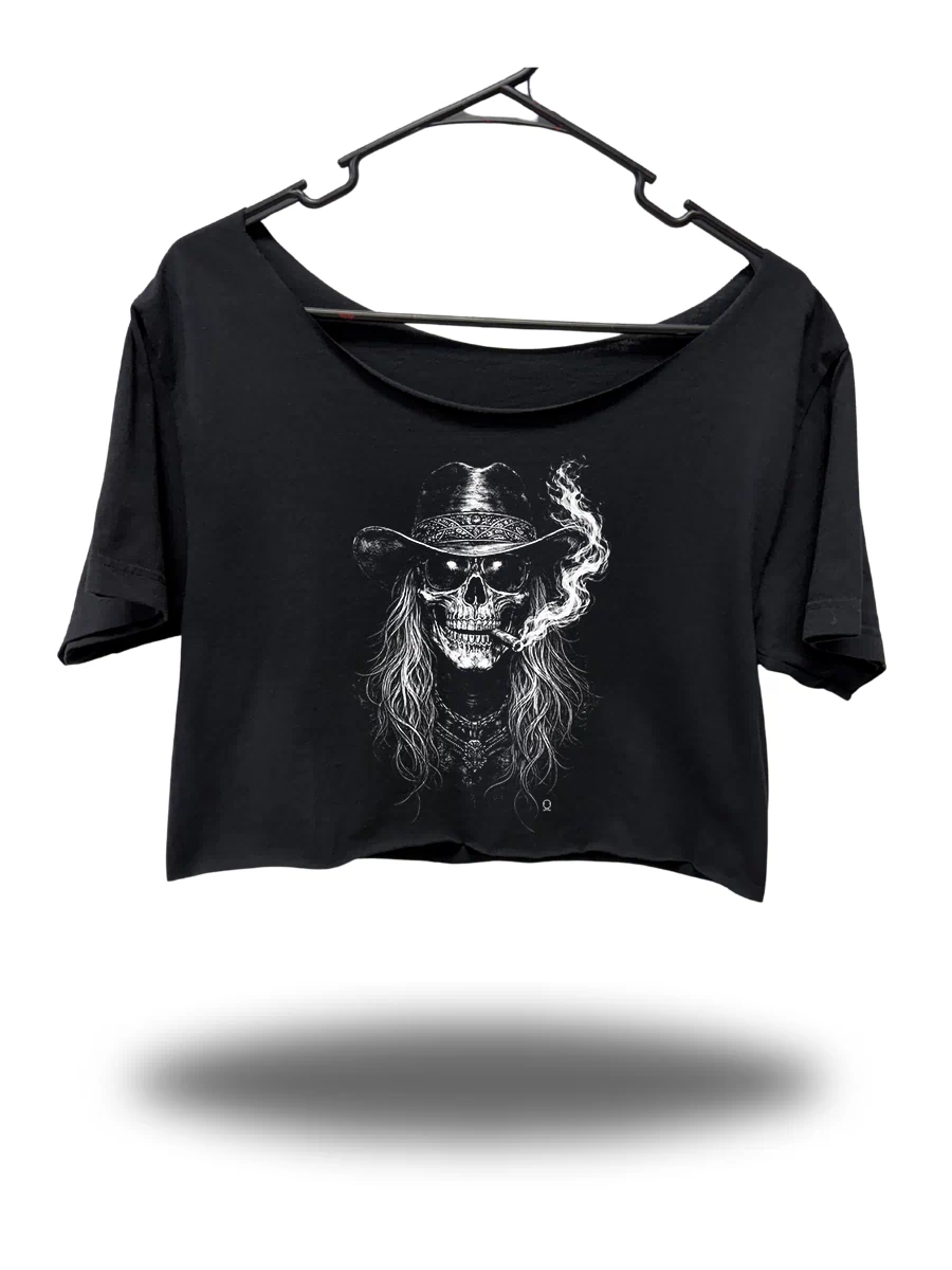 SMOKIN OUTLAW WIDENECK OVERSIZED BLACK CROP TOP