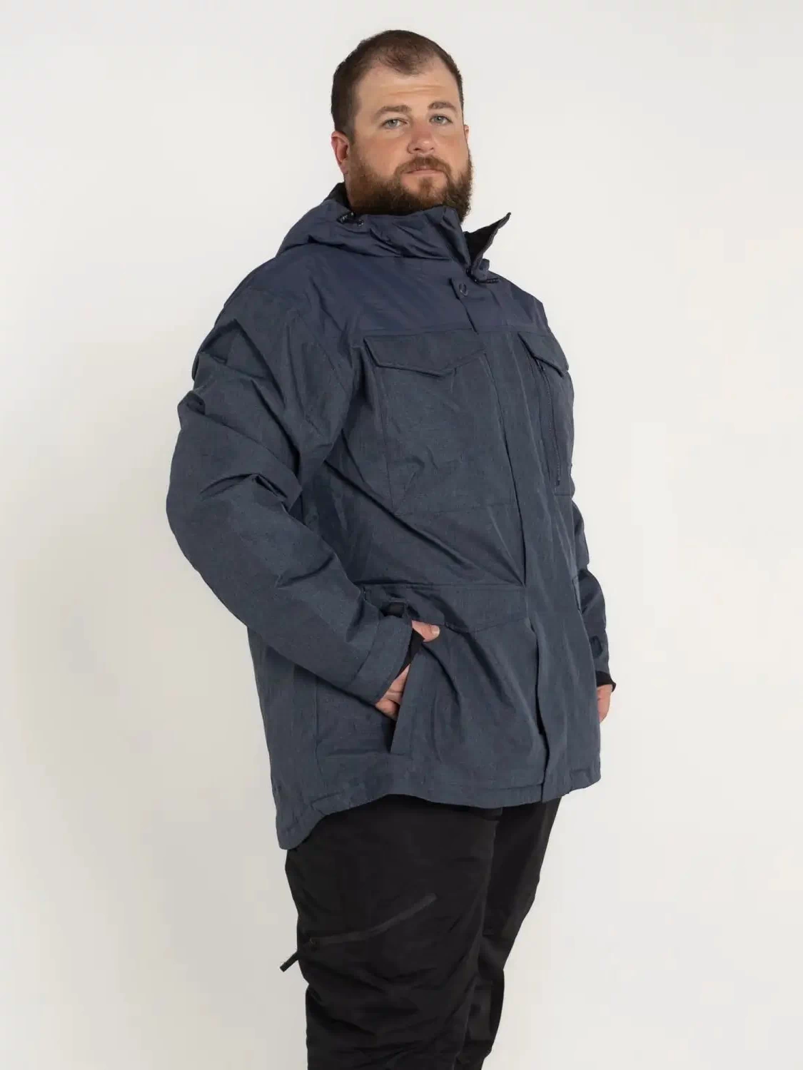 Man in a hooded blue Snow Country Outerwear Winter Insulated Parka Coat in big sizes