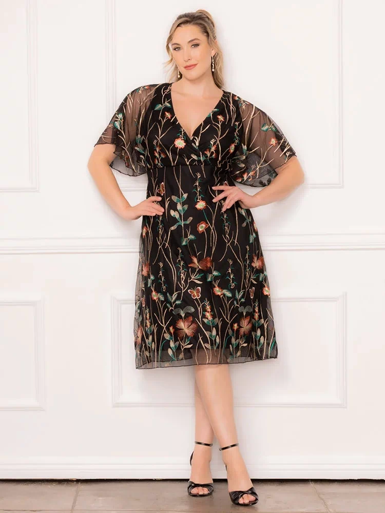 Sonnet Embroidered Midi Cocktail Dress